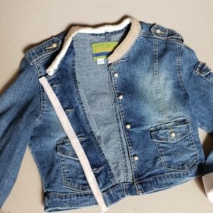 Denim pearl embellished jacket
